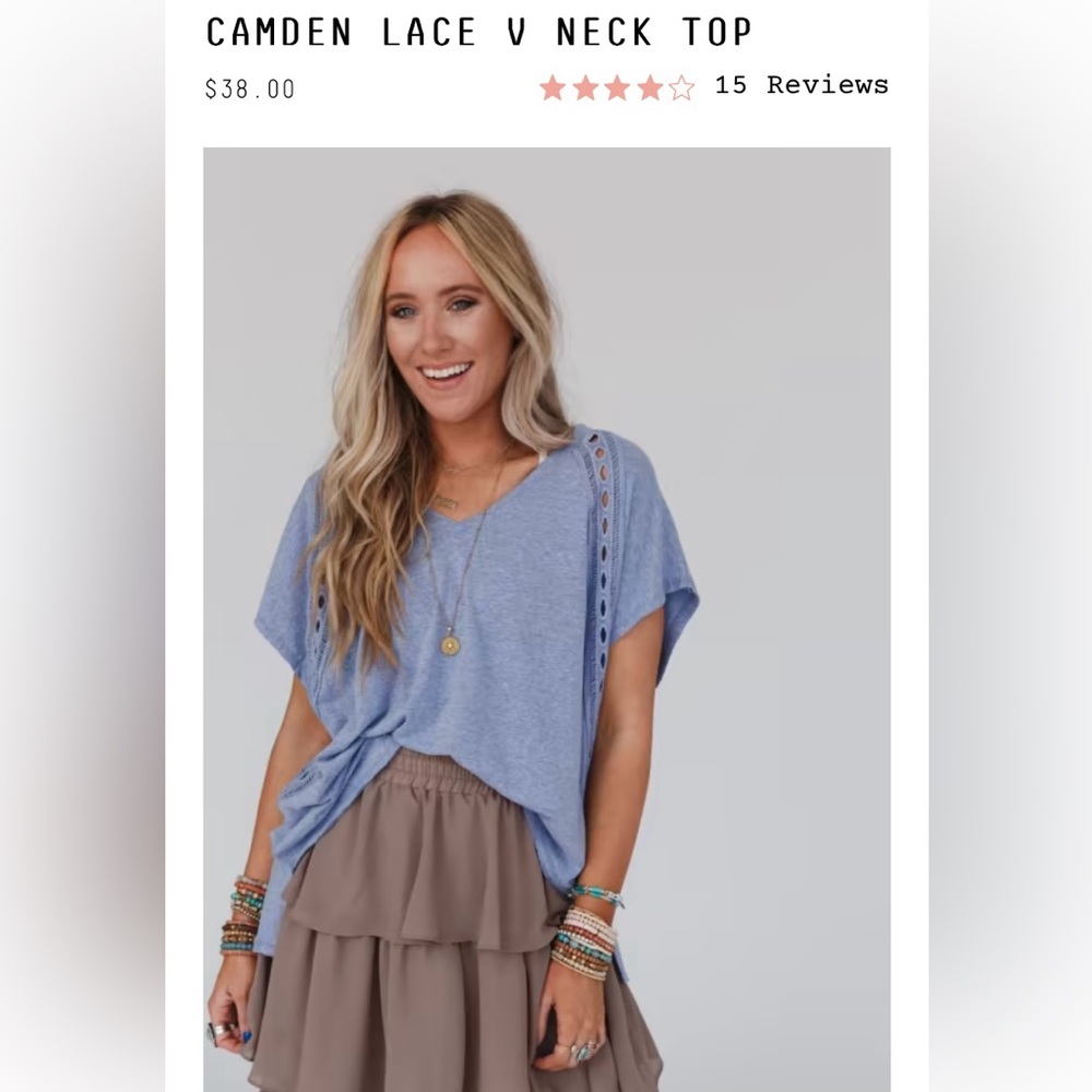 Three Bird Nest Camden Lace V neck top denim color M brand new